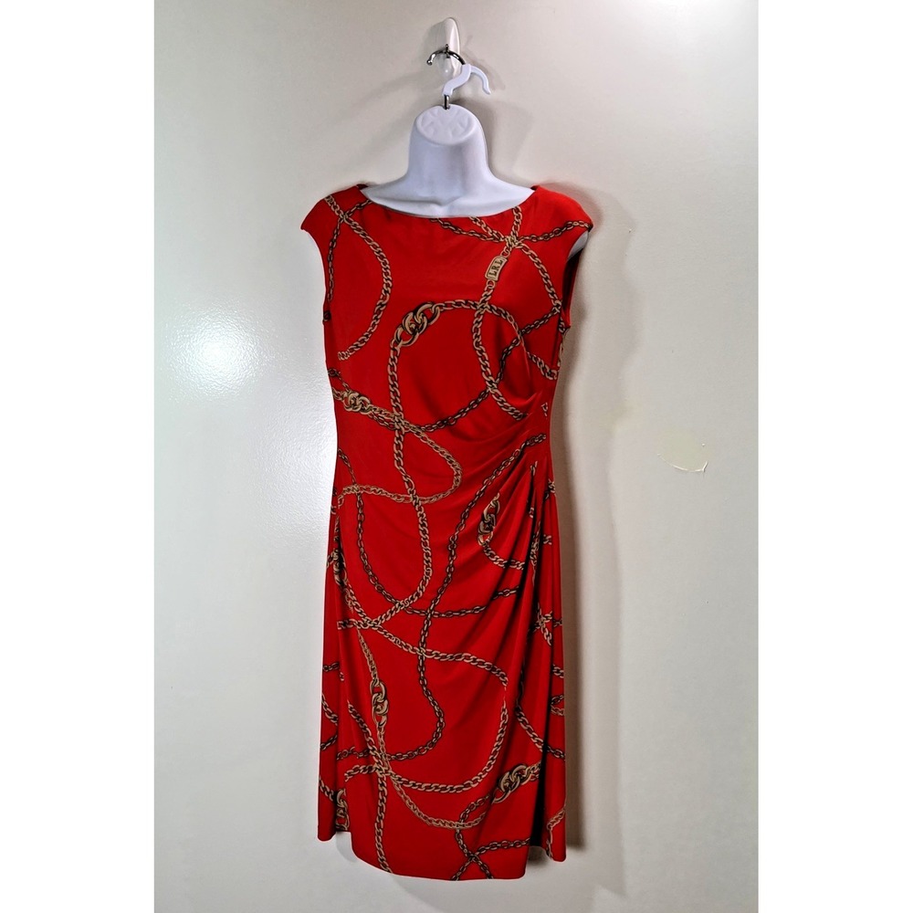 Lauren Ralph Lauren Womens Sheath Chain Print Dress S Classic Old Money Luxury